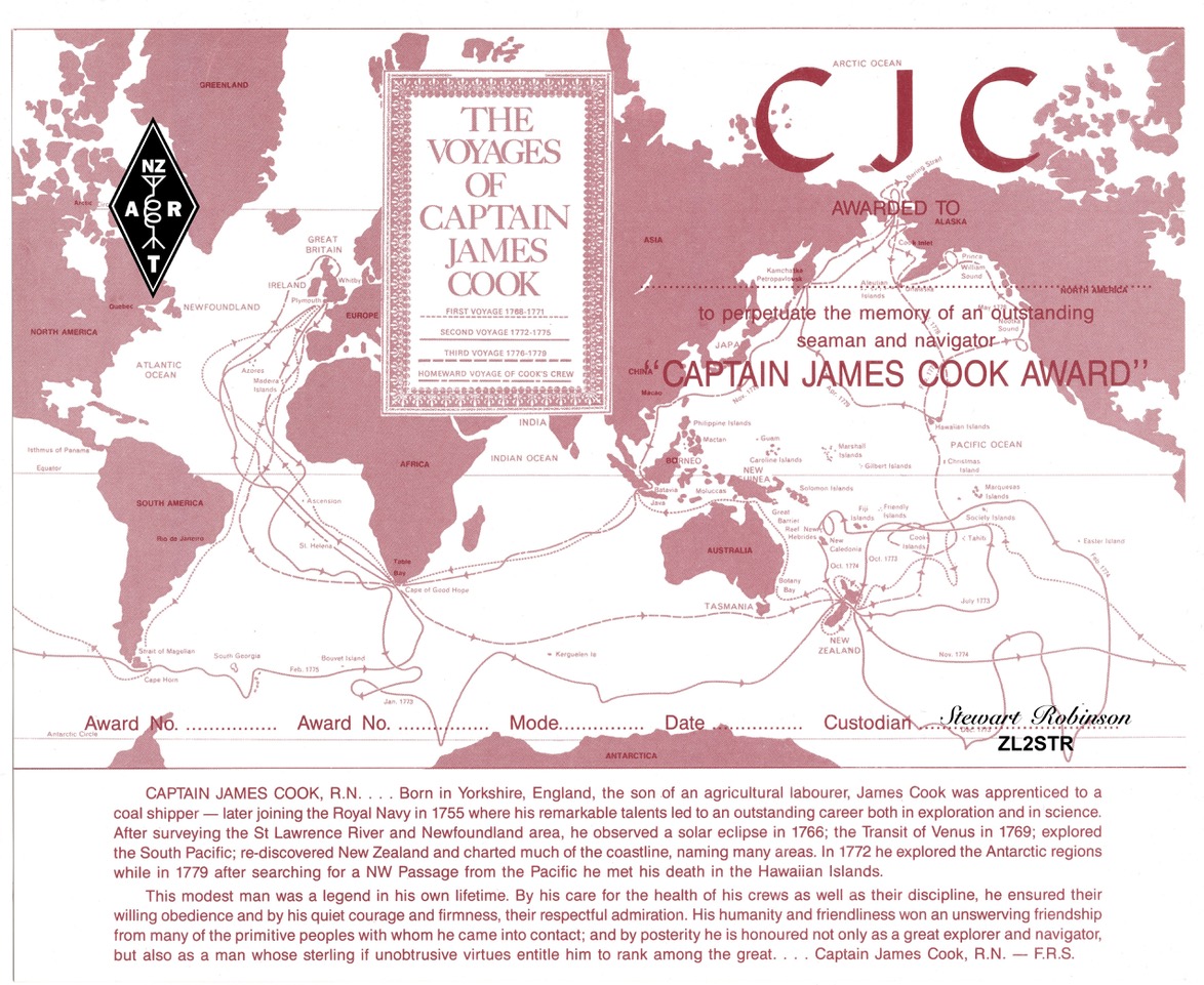 Captian James Cook Award Certificate