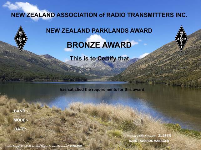 NZ Parklands Award Certificate