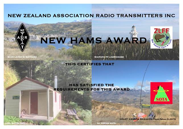New Hams Award Certificate